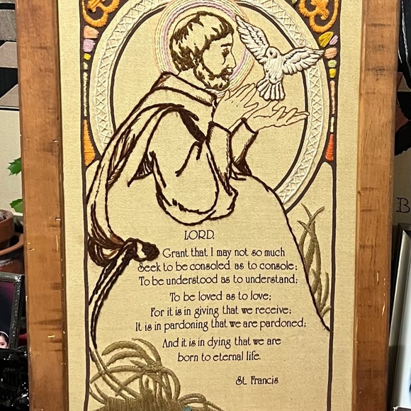 Vtg Framed Embroidered Prayer of St Francis Lord-grand i may not so much seek - Picture 6 of 11